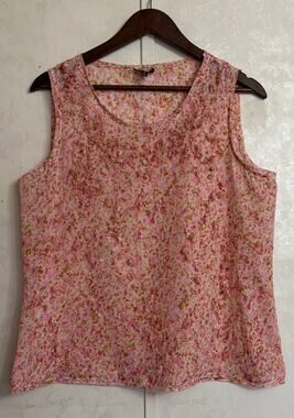 Talbots Pink Garden Floral Sleeveless Blouse 3D Applique Feminine Cottagecore 10